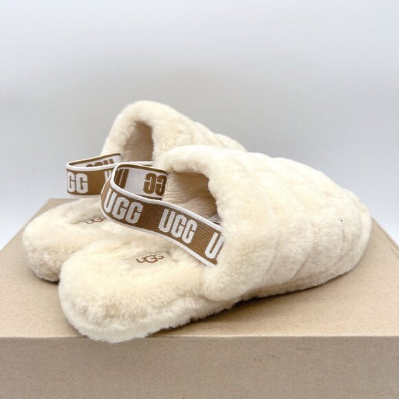 UGG Fluff Yeah Genuine Shearling Platform Slingback Sandal Slide Black US 6 - Picture 6 of 12